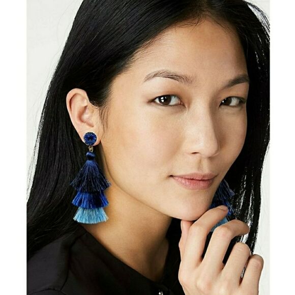 NIB Boho Faux Druzy Ombre Blue Tassel Earrings - Picture 1 of 8